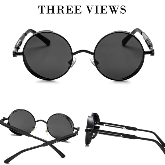 Vintage retro Round Steampunk Sunglasses Women Men - Picture 2 of 8